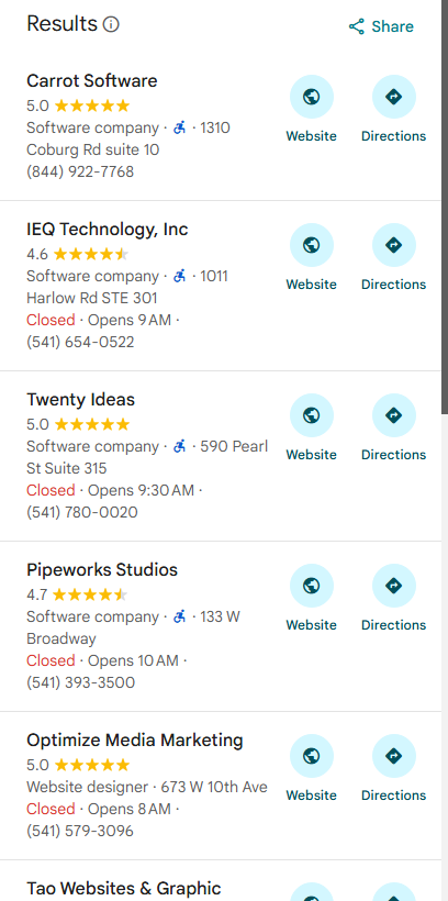 Google Maps Local Pack result showing Carrot Software at position #1 for "mobile app development"
